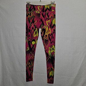 Zumba Fitness Pink and Yellow Heart Leggings Sz XS